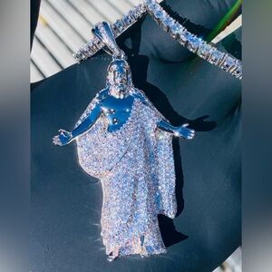 🔥Men's Silver Jesus Head Crucifix Cross 3D VVS CZ Iced icy Pendant